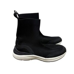 Zara Black Sock Style Knit Ankle Boots Sneakers White Sole Size 40